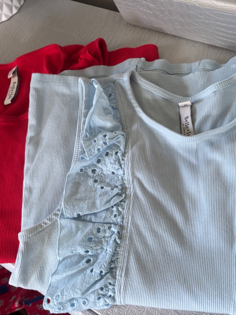Light Blue & Red Ruffled Ribbed Tank Tops 00 Torid
